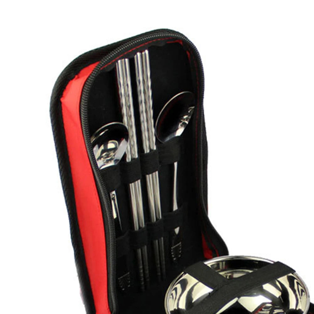 Outdtoor Tableware Set Stainless Steel Spoons Chopsticks Bowl Containers Portable Cutlery Set Outdtoor Barbecue Supplies