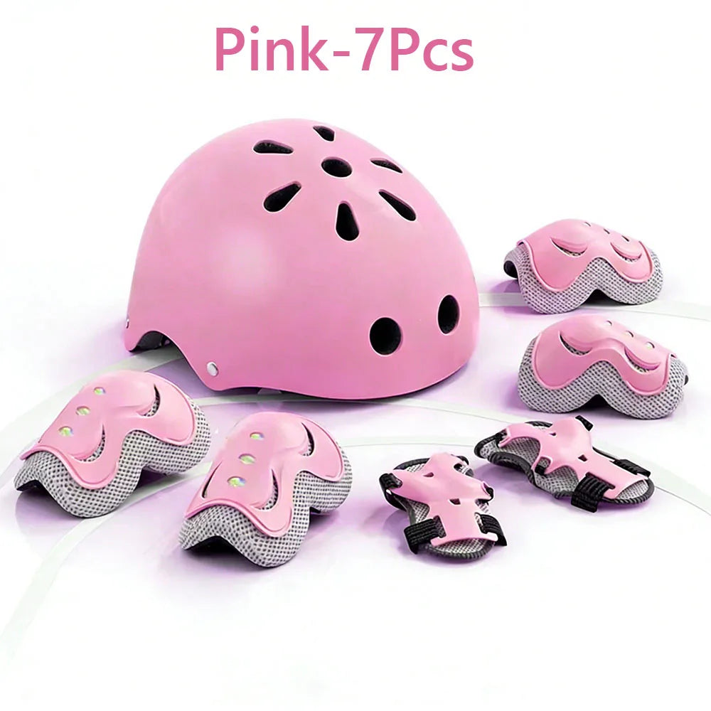 7Pcs/Set Kids Ages 3-10 with Wrist Guard and Knee Pads Elbow Pads Adjustable Protective Gear for Toddler Skating Cycling Scooter