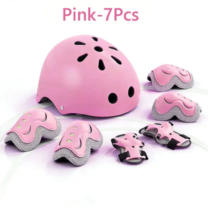 7Pcs/Set Kids Ages 3-10 with Wrist Guard and Knee Pads Elbow Pads Adjustable Protective Gear for Toddler Skating Cycling Scooter