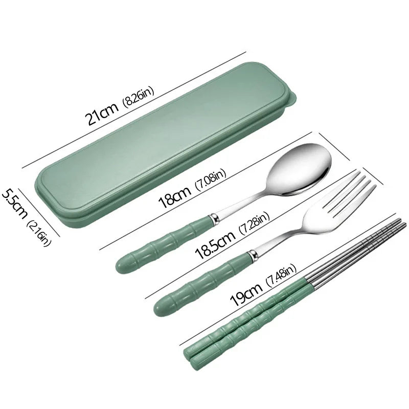 3pcs Portable Dinnerware Kit Spoon Fork Chopstick Set Travel Flatware With Box Set Stainless Steel Travelling Dinnerware Set