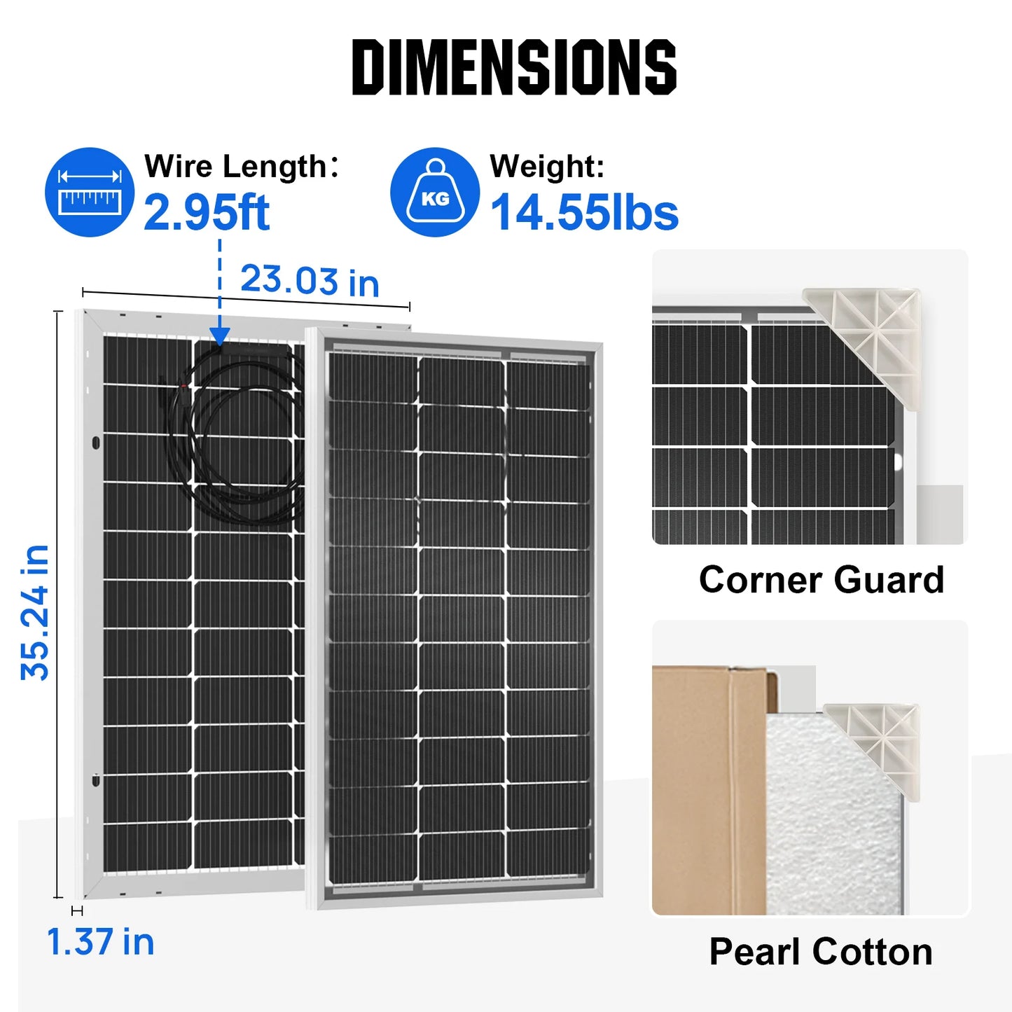 ECO-WORTHY Bifacial 100 Watt 12 Volt Solar Panel Monocrystalline