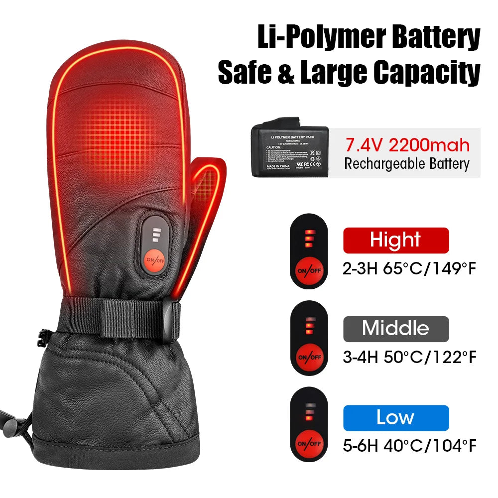Savior Heat Heated Gloves Ski Mittens Fingers Waterproof Windproof Battery Heated Mitten Gloves Mens Womens Heated Keeping Warm