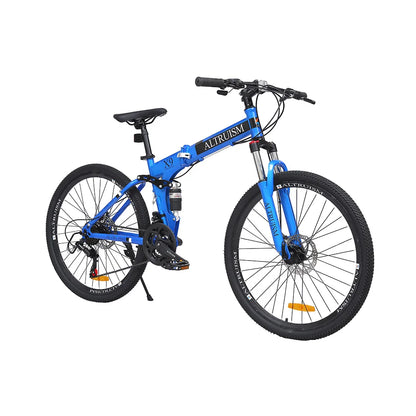 26-Inch Mountain Bike for Men & Women, 21-Speed Dual Suspension Bicycle with Adjustable Disc Brakes, High Carbon Steel Frame