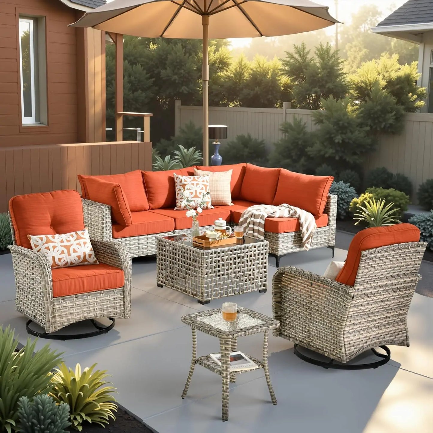 Outdoor Sectional Patio Furniture Set,8 Pieces Wicker Conversation Sets L Shaped Couch,Out Door Sofa Outside, Customized