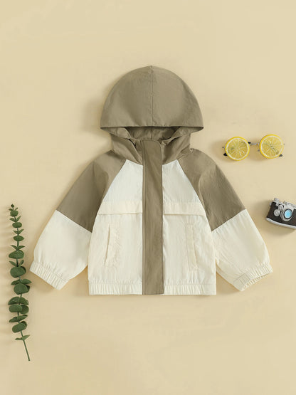 Infant Hooded Jacket with Front Pockets and Zipper Closure Long Sleeve Coat in Vibrant Colors for Year-Round Wear