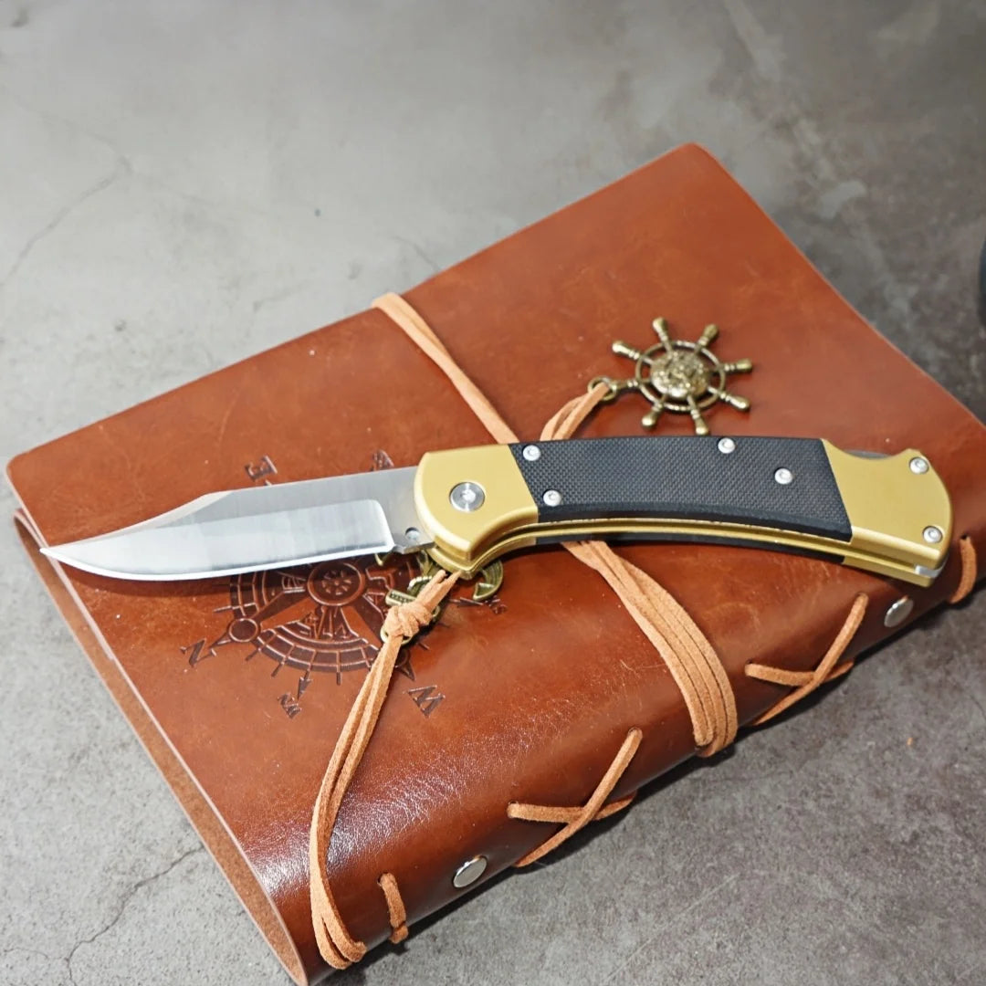 Golden G10 handle +D2 steel folding knife, fixed combat knife, outdoor portable knife, high hardness and wear resistance, gifts