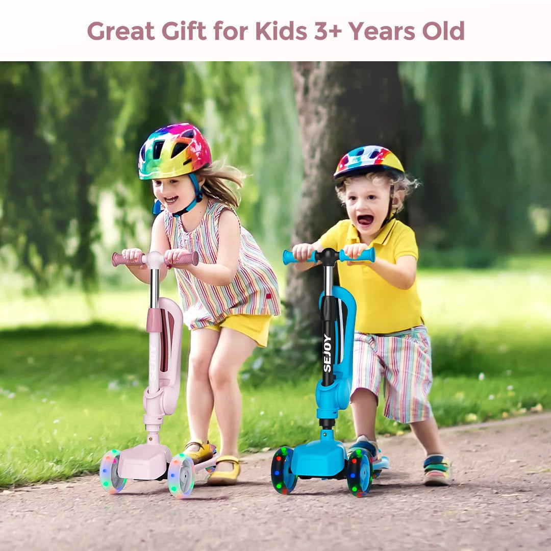 Kick Scooter for Kids with 3-Wheeled LED Lights,Adjustable Lean-to-Steer Handlebar,Foldable Seat,Sit or Stand Ride,for 3-8 Years
