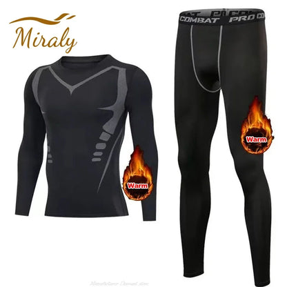 New 2-pieces Winter Warm Men Underwear Set Fleece Thermal Undershirts Long Johns Compression Tights Fitness Sports Tracksuit Set