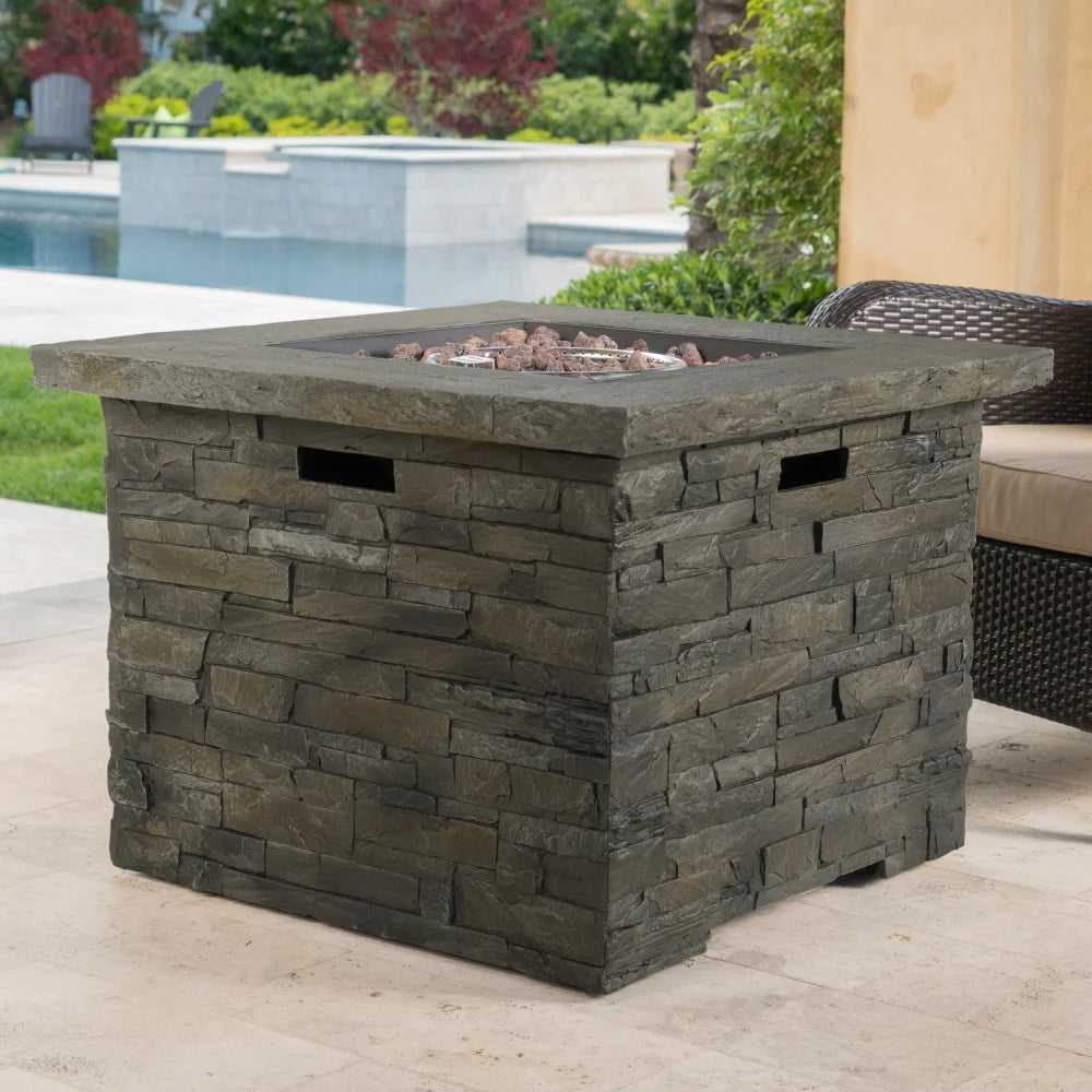 33" Square Outdoor Propane Fire Pit Table 40000 BTU MgO Fireplace Heater for Patio Backyard Deck Garden Yard