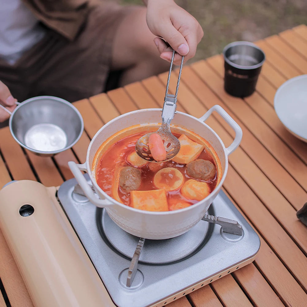 Folding Outdoor Cooking Set 304 Stainless Steel Camping Cookware Set with Spatula/Spoon Outdoor Camping Gear Cooking Accessories