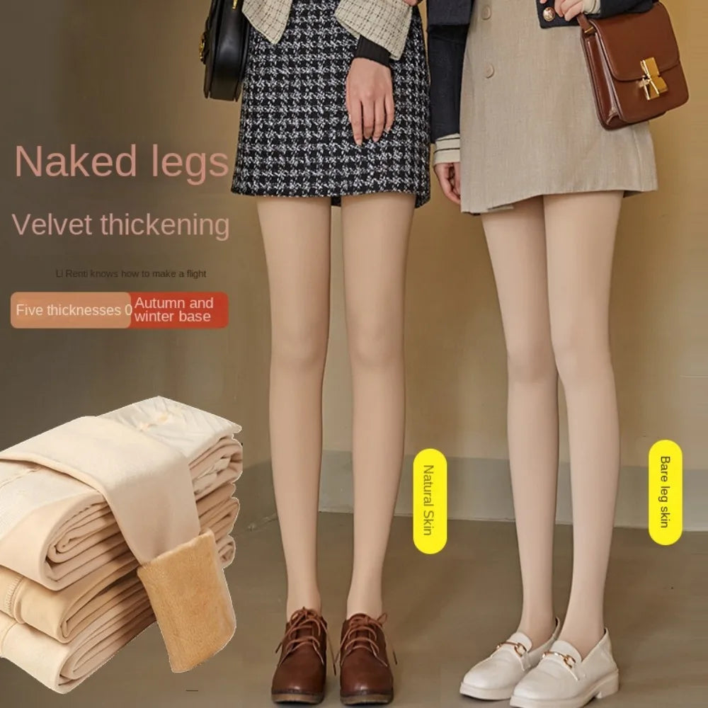 Skin Color Nudity Nude Bottoming Pants Plus Velvet Bare Leg Artifact Winter Pantyhose Thermal Pantyhose Women Stockings