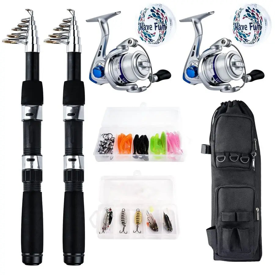 Fishing Rod Reel Kit 2pcs Collapsible Spinning Pole Reel Combo