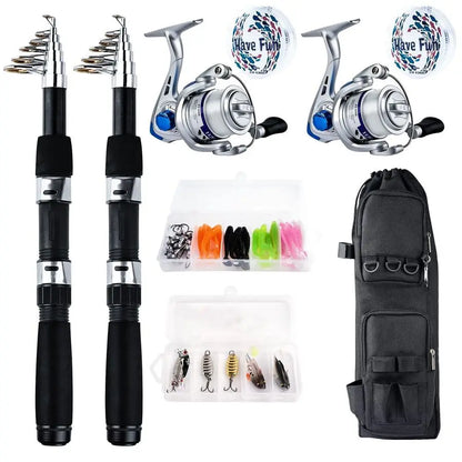 Fishing Rod Reel Kit 2pcs Collapsible Spinning Pole Reel Combo