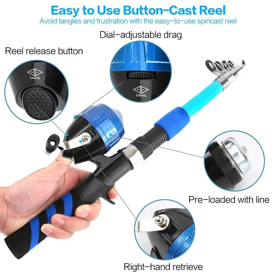 Beginner Telescopic Fishing Rod and Reel Combo Push Button for boys and girls