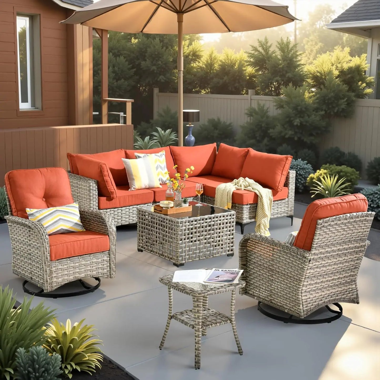 Outdoor Sectional Patio Furniture Set,8 Pieces Wicker Conversation Sets L Shaped Couch,Out Door Sofa Outside, Customized