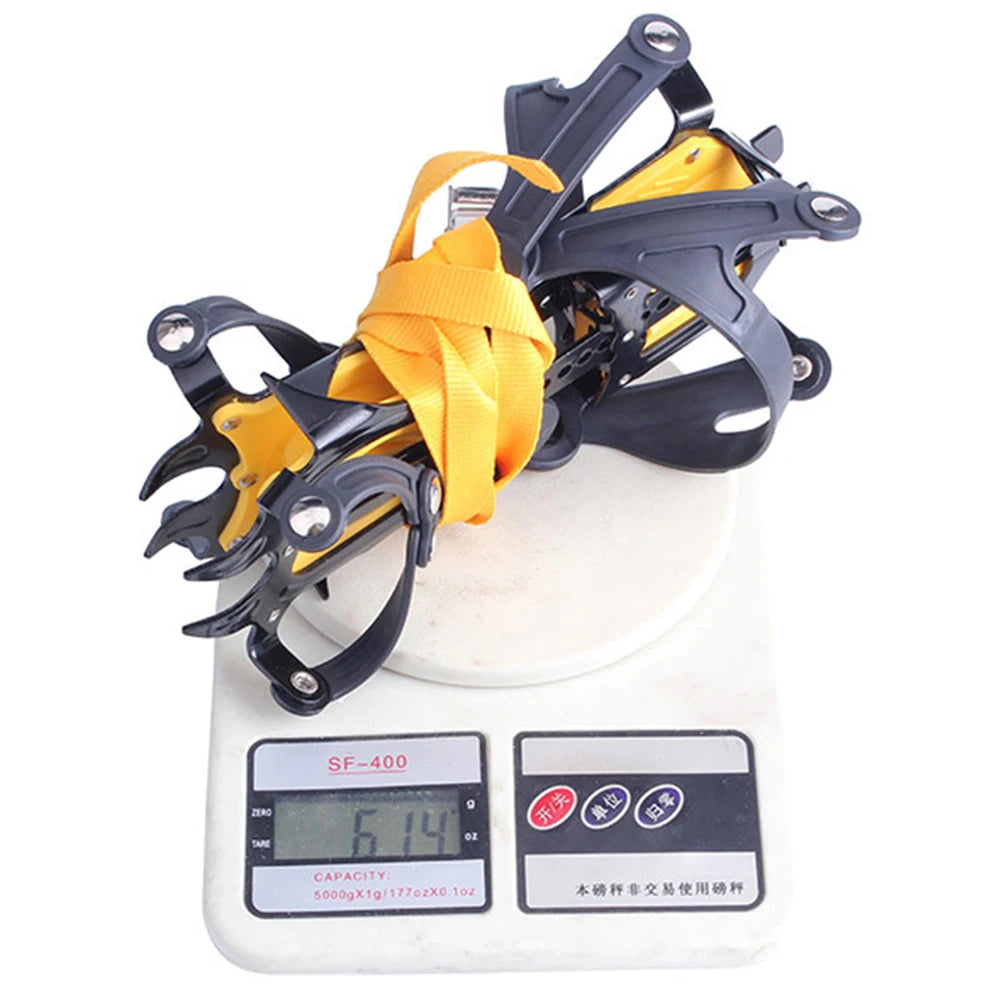 1 Pair Ice Crampons Stainless Steel 10 Teeth Mountaineering Cleats Adjustable with Carry Bag for Hiking Climbing Fishing Jogging