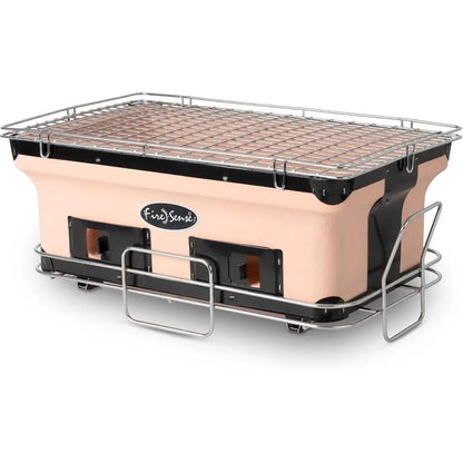 Large Tan Japanese Clay Charcoal Grill with Adjustable Ventilation for Outdoor BBQ and Camping