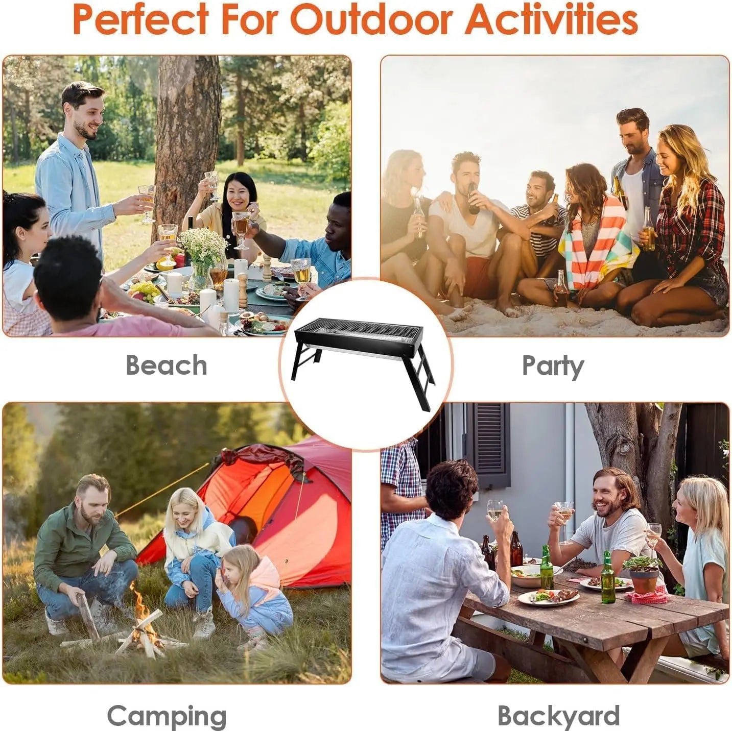 Portable Charcoal Grill 24'x13'x9', Lightweight Folding BBQ for Camping, Hiking, Picnics & Travel