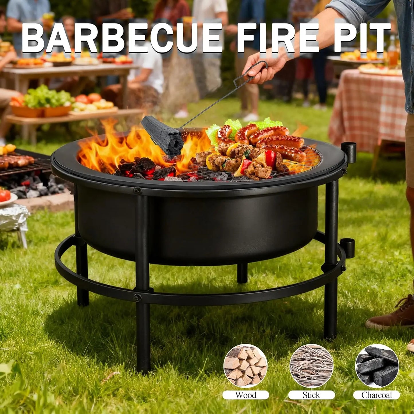 Fire Pits for Outside Wood Burning, Large Outdoor Fire Pit Stove with Roating Table and BBQ Grill, Cold Finished, Customized