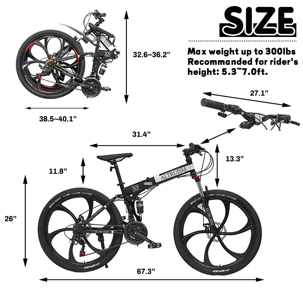 26" Mountain Bike for Adults, 21-Speed Dual Suspension Bicycle, Adjustable Disc Brakes, High-Carbon Steel Frame
