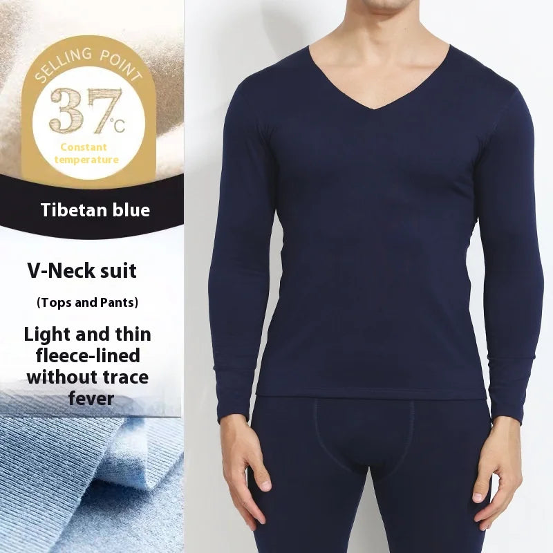 Men Traceless Thermal Underwear Autumn Clothes Autumn Pants Set Thin Couple Slimming Heating Bottom Underwear Solid Comfortable
