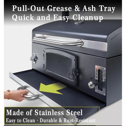 Premium Charcoal BBQ Grill with Lighted Tray, Insulated Hood, and Temperature Gauge for Outdoor Kitchens and Camping