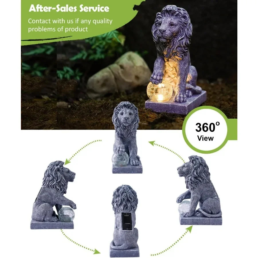 Guardian Lion Garden Statue with Ball Lights