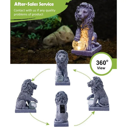 Guardian Lion Garden Statue with Ball Lights