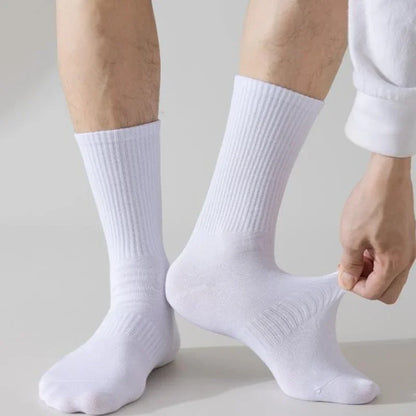 5/10 Pairs of Autumn and Winter Male Mid Length Socks, White Anti Odor, Sweat Absorbing, Breathable Men's Sports Sock
