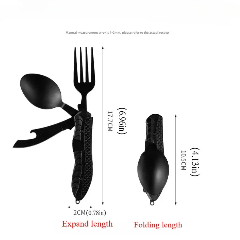 Outdoor Camping Utensils Portable Stainless Steel Foldable Spoon Fork Knife Bottle Opener Combo Set Cutlery Tableware Multitool