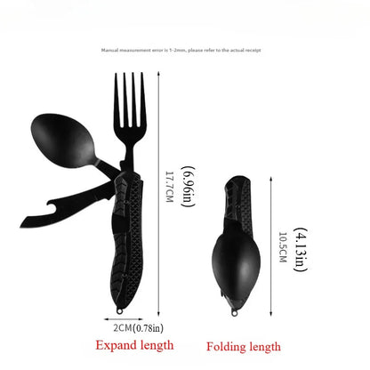 Outdoor Camping Utensils Portable Stainless Steel Foldable Spoon Fork Knife Bottle Opener Combo Set Cutlery Tableware Multitool