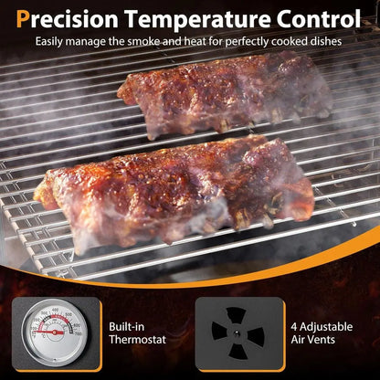 Outdoor Veal BBQ Smoker with 2 Access Doors, 2 Grills, Removable Pans, and 4 Air Vents for Meat Smoking and Backyard Parties
