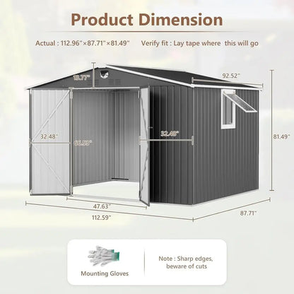 10x8 Outdoor Metal Storage Shed with Lockable Door and Vented Window for Garden Tools and Waterproof Backyard Storage