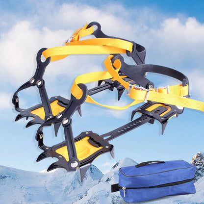 1 Pair Ice Crampons Stainless Steel 10 Teeth Mountaineering Cleats Adjustable with Carry Bag for Hiking Climbing Fishing Jogging