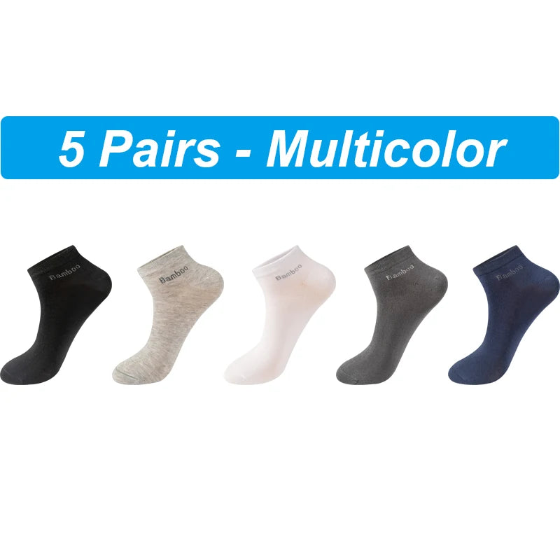 New 5Pairs High Qualty Men Bamboo Fiber Socks Short Summer Breatheable Anti-Bacterial Man Ankle Socks Busines Plus size EU38-46