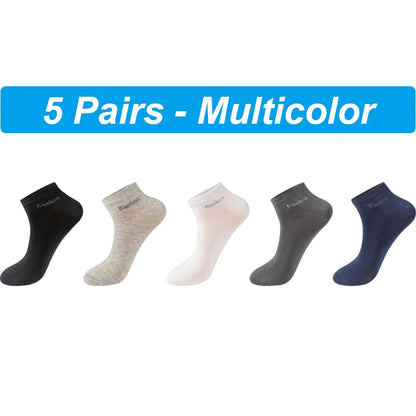 New 5Pairs High Qualty Men Bamboo Fiber Socks Short Summer Breatheable Anti-Bacterial Man Ankle Socks Busines Plus size EU38-46