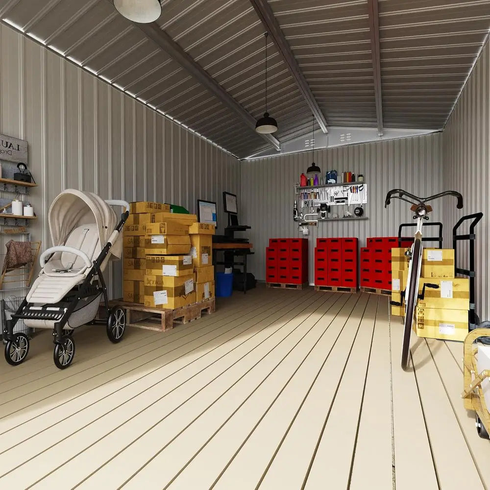 14' x 12' Outdoor Metal Storage Shed - Waterproof, Secure Garden Tool Shed with Door and Lock