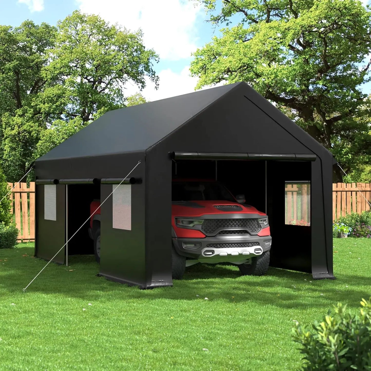Carport, 12x20 FT Heavy Duty Carport, Portable Garage with Roll-Up Windows & Side-Opening Door, Car Canopy, Customized