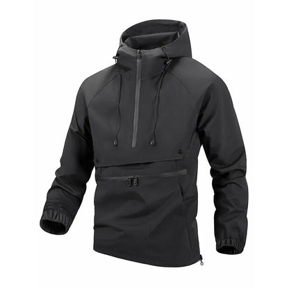 Hiking Men Jacket Double Zipper Solid Jacket Adjustable Drawstring Camping Coat Outdoor Travel Jacket Autumn & Spring Cargo Coat
