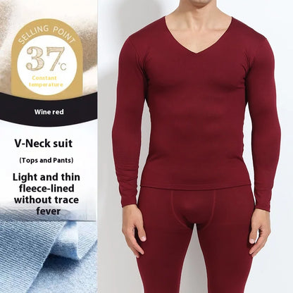 Men Traceless Thermal Underwear Autumn Clothes Autumn Pants Set Thin Couple Slimming Heating Bottom Underwear Solid Comfortable