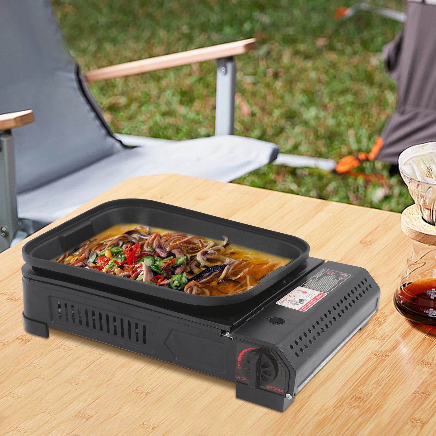 2.1KW Portable SStainless Steel Barbecue Grill with Baking Tray Lid Suitable for Outdoor Camping Picnicking and Grilling