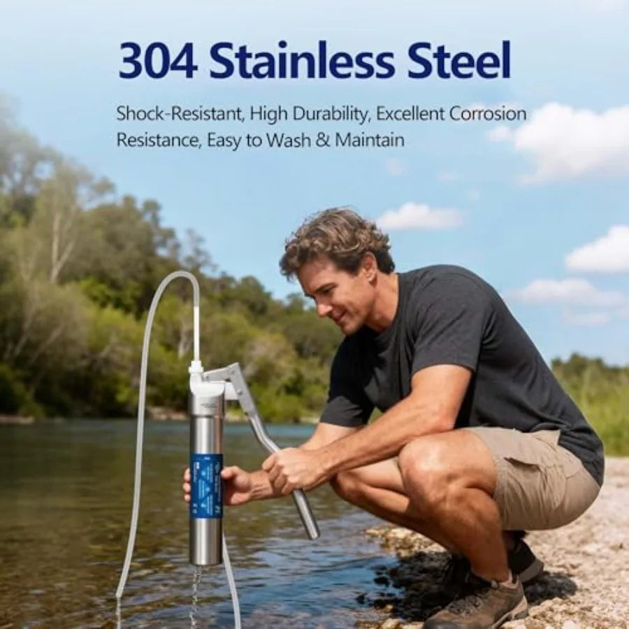Portable Stainless Steel UF Water Filter P1 0.01-Micron high Precision Detachable Hand Pump Filter System Survival Gear for Hik