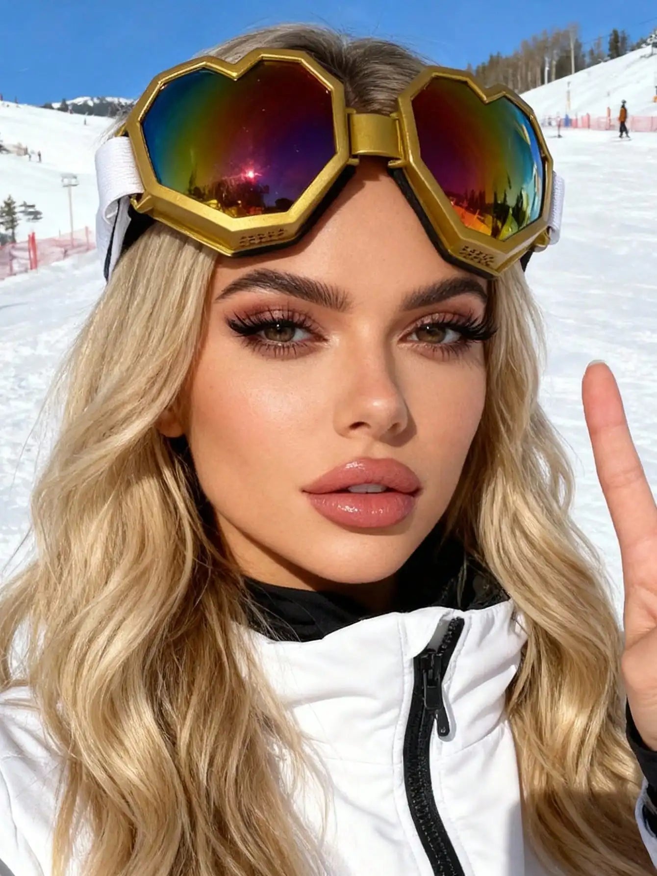 Heart-Shaped Sport Goggles with Rainbow Mirror Lens for Skiing & Snowboarding