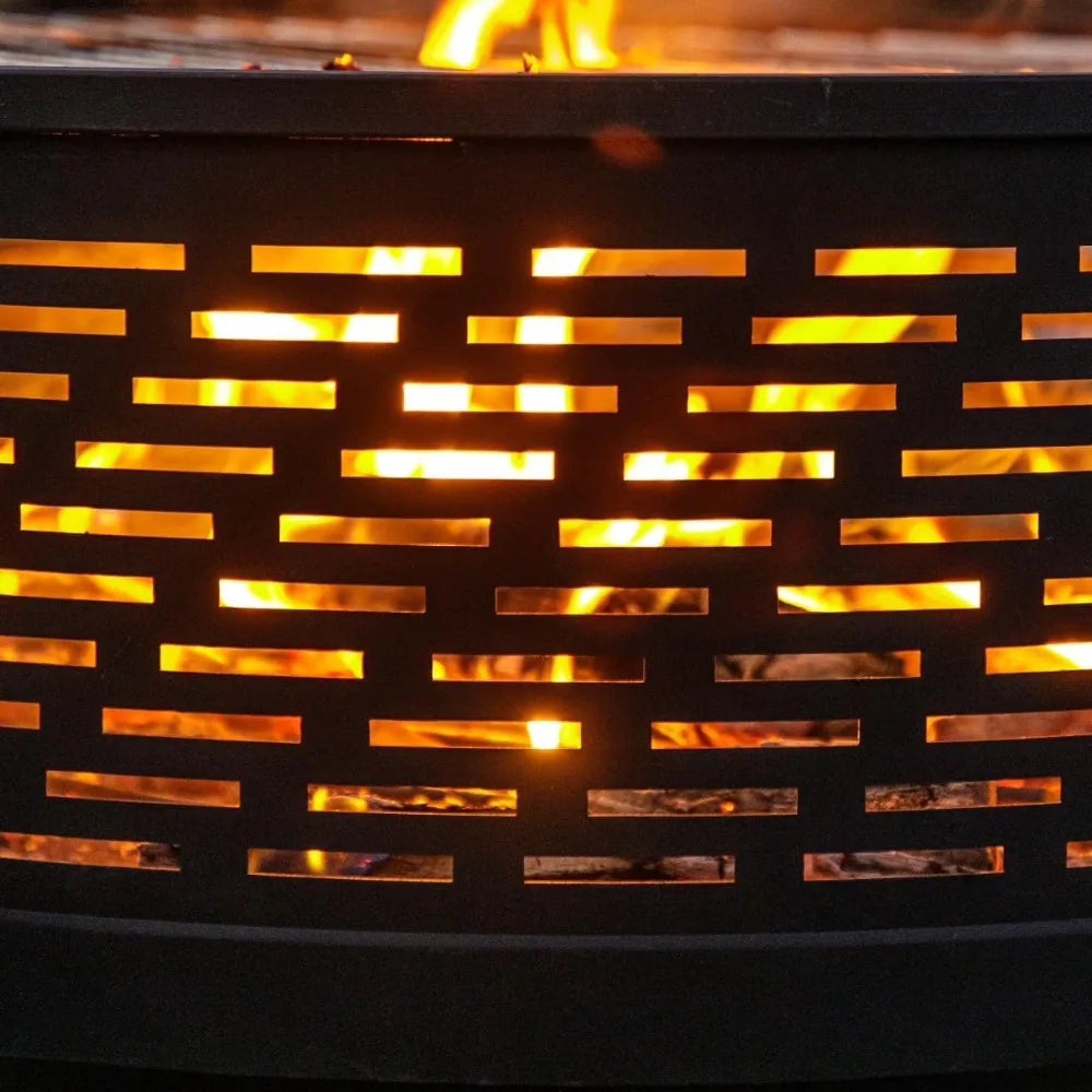 26" Wood Burning Fire Pit with Grill, Lid & Cover - Outdoor BBQ Table for Garden, Yard