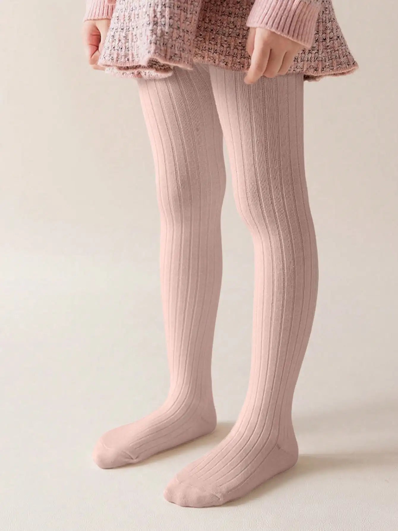 Warm Thermal Lined Stirrup Tights for Toddler Girls, Winter Ribbed Leggings with Soft Fleece Interior