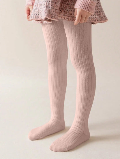 Warm Thermal Lined Stirrup Tights for Toddler Girls, Winter Ribbed Leggings with Soft Fleece Interior