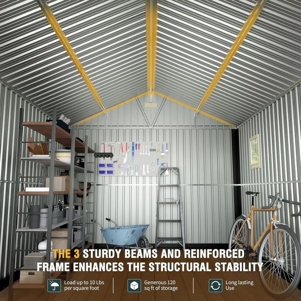 Extra Large 10x12 Outdoor Metal Shed with Lockable Door, 2 Windows, Ideal for Garden, Backyard, Utility, and Tool Storage