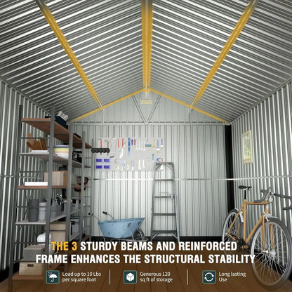 Extra Large 10x12 Outdoor Metal Shed with Lockable Door, 2 Windows, Ideal for Garden, Backyard, Utility, and Tool Storage