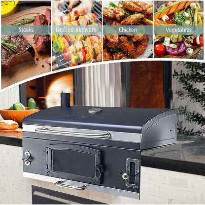 Premium Charcoal BBQ Grill with Lighted Tray, Insulated Hood, and Temperature Gauge for Outdoor Kitchens and Camping