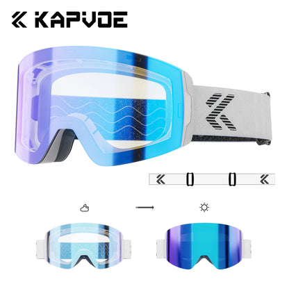 KAPVOE New Photochromic Ski Goggles Snowboard OTG Snow Glasses Magnetic Lens Men Women UV400 Double Layers Lens Anti Fog Skating